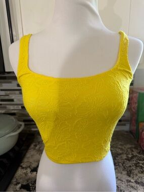 Anthropologie Bright Yellow Textured Square-Neck Crop Top